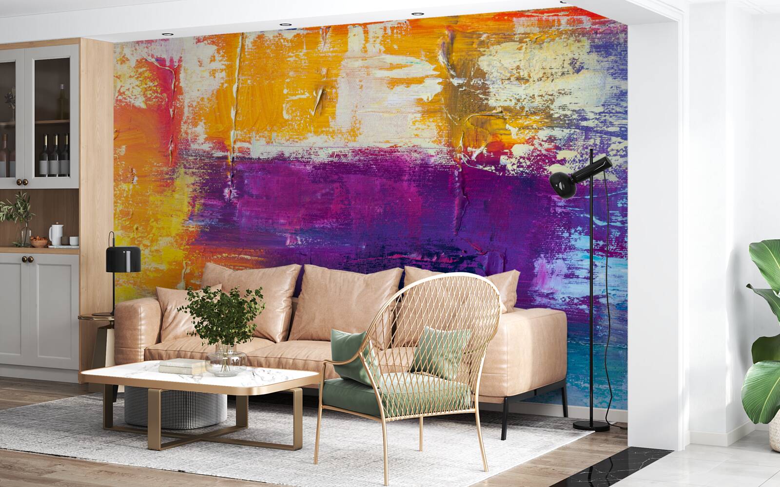 Fototapet cabană la apus de soare lângă iaz