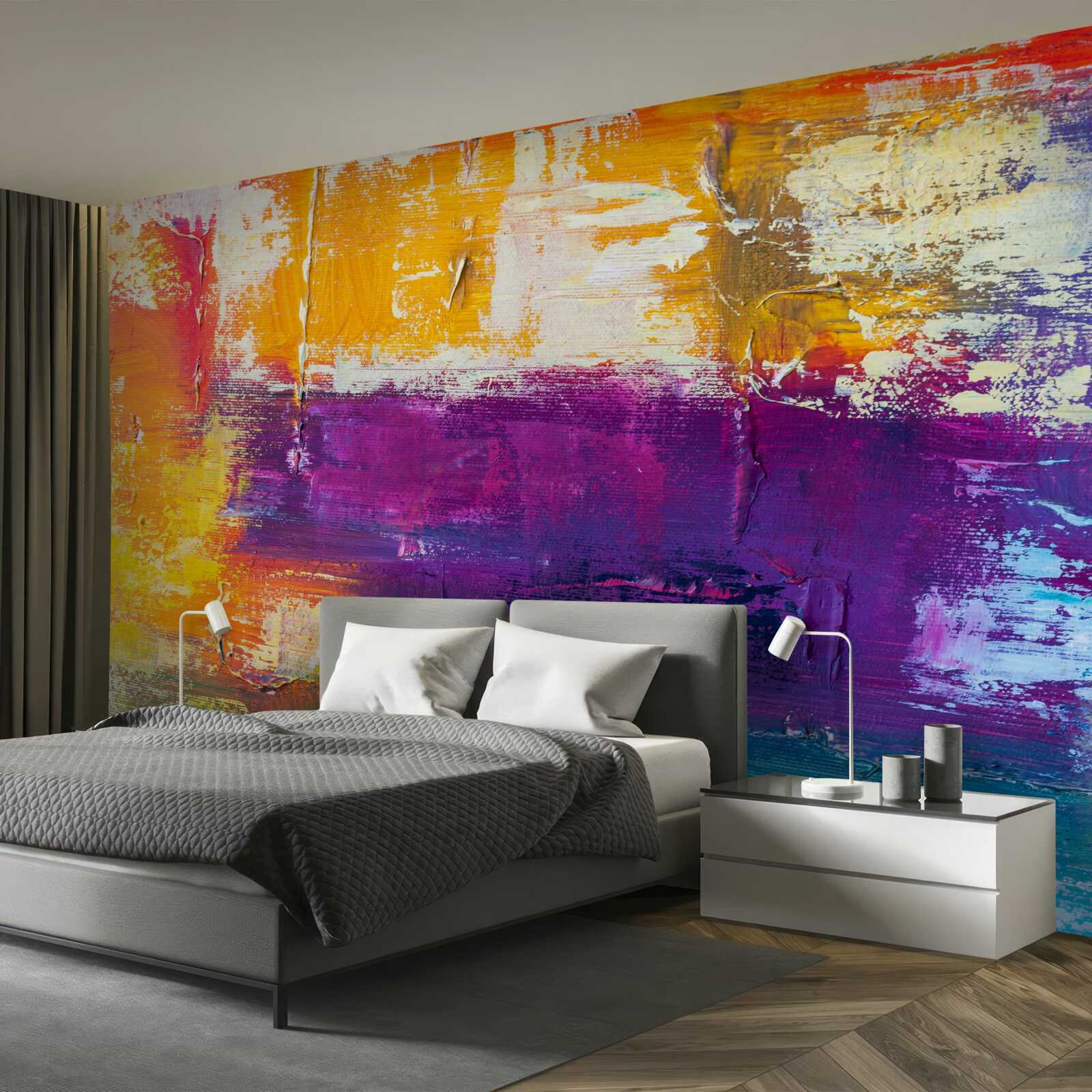 Fototapet cabană la apus de soare lângă iaz