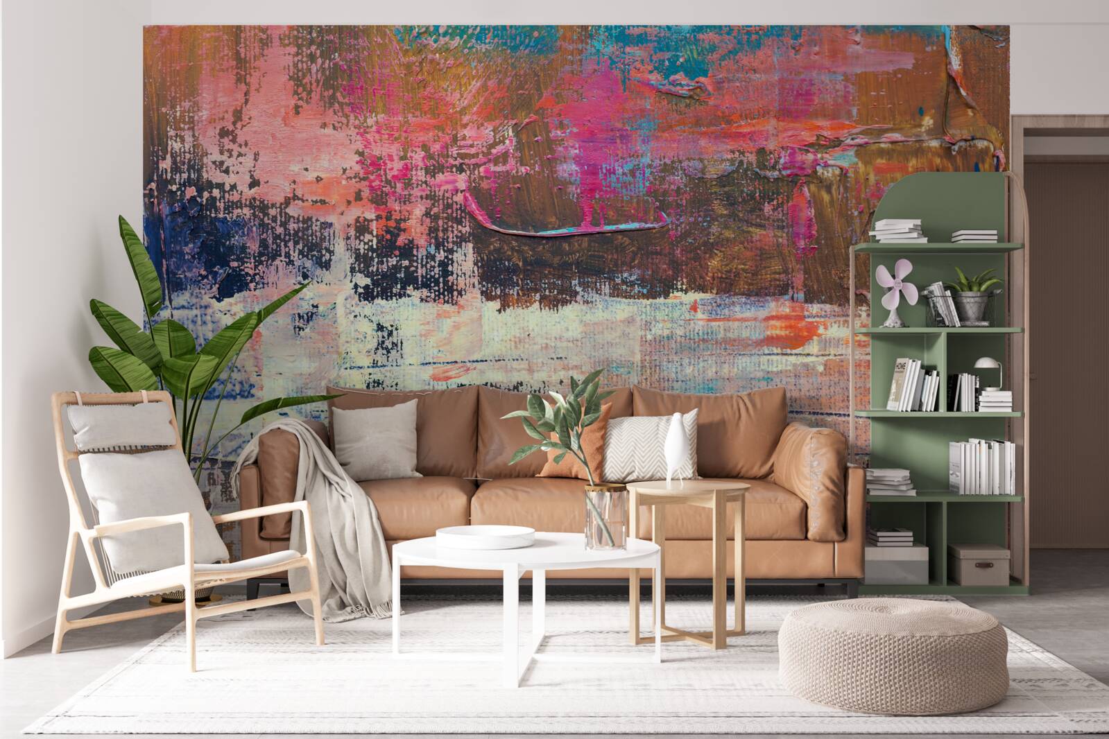 Fototapet apus de soare în pădure, pictat în nuanțe de roz