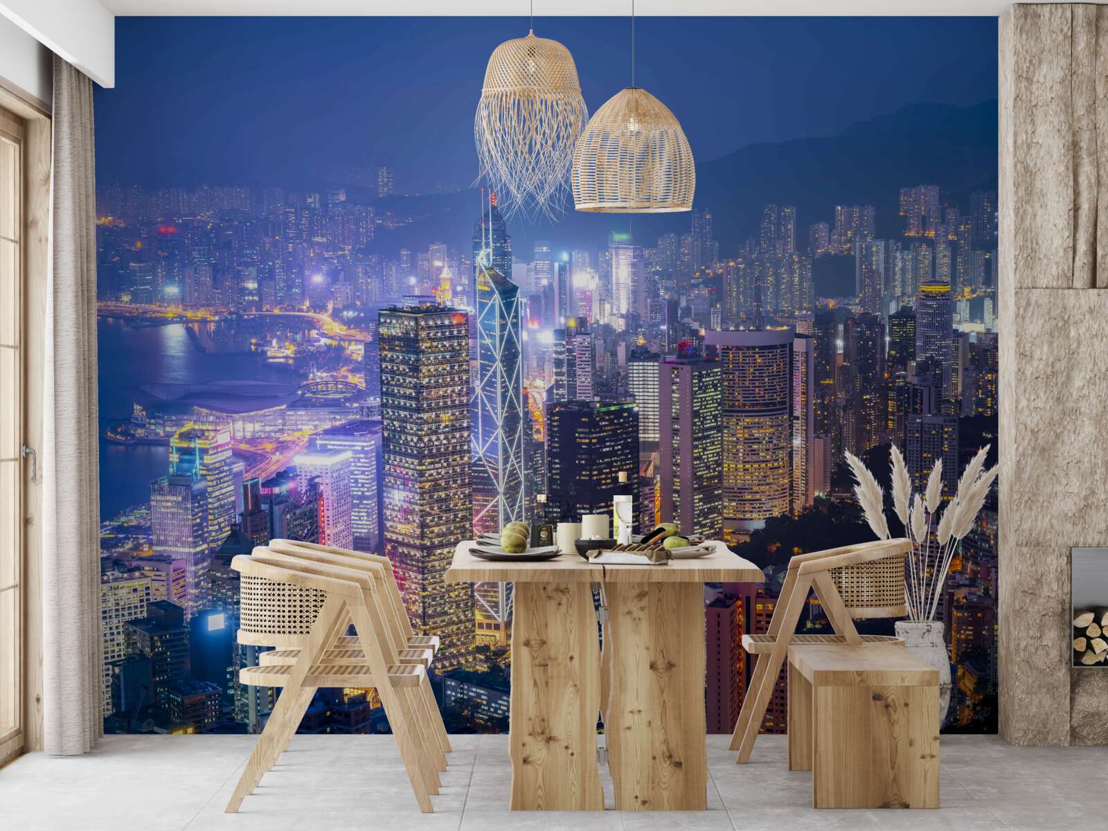 Fototapet vedere panoramică a orașului hong kong noaptea din turnul de observație