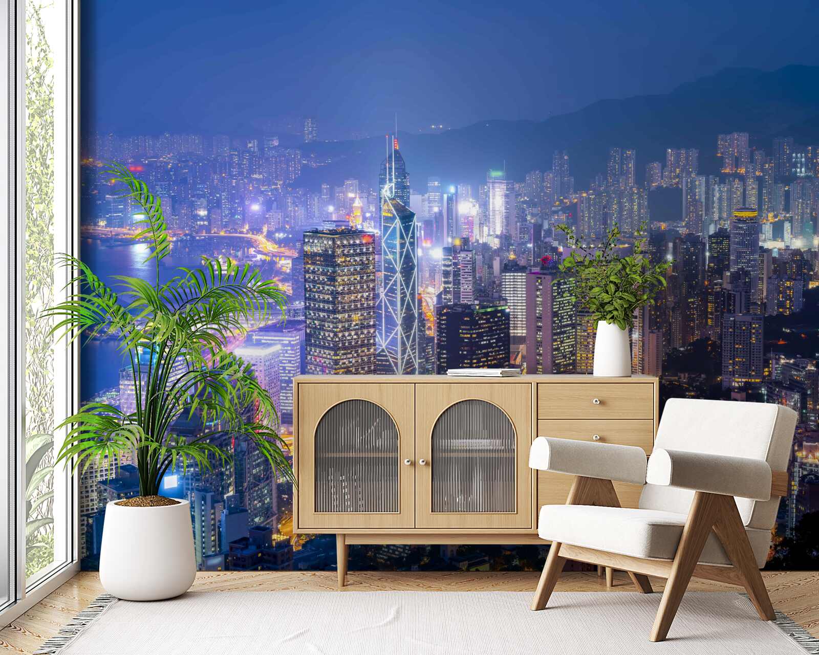 Fototapet vedere panoramică a orașului hong kong noaptea din turnul de observație