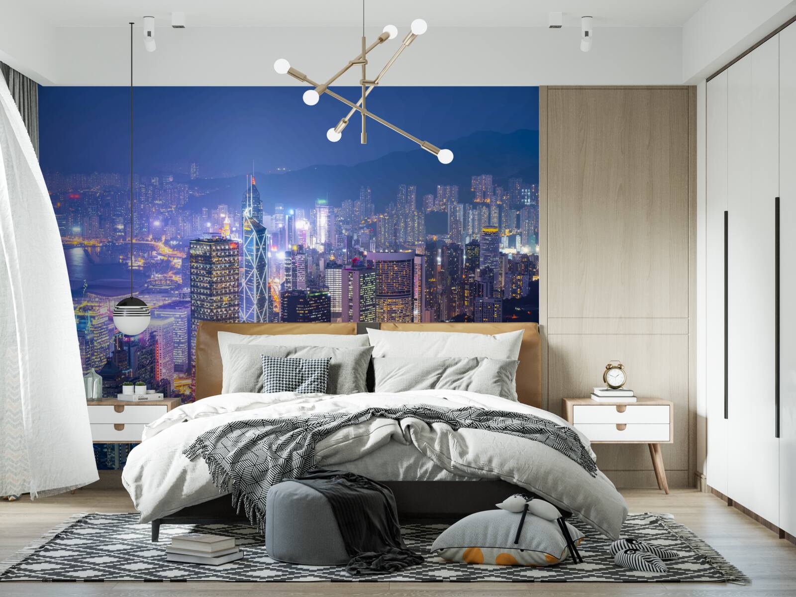 Fototapet vedere panoramică a orașului hong kong noaptea din turnul de observație