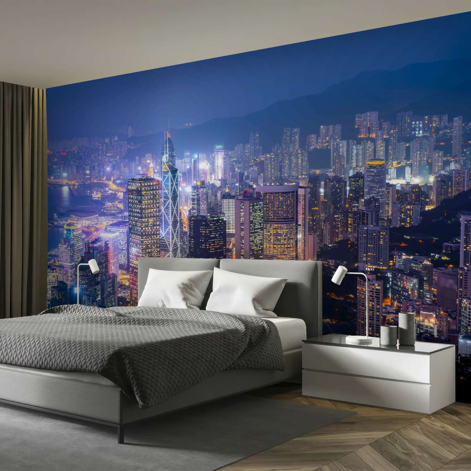 Fototapet vedere panoramică a orașului hong kong noaptea din turnul de observație