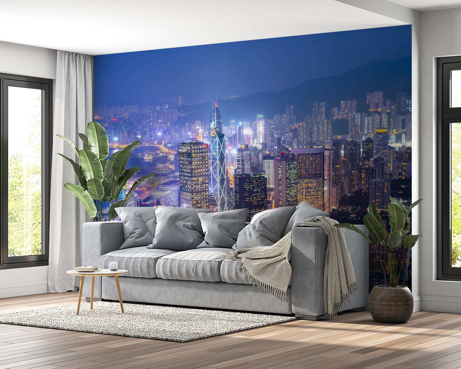 Fototapet vedere panoramică a orașului hong kong noaptea din turnul de observație