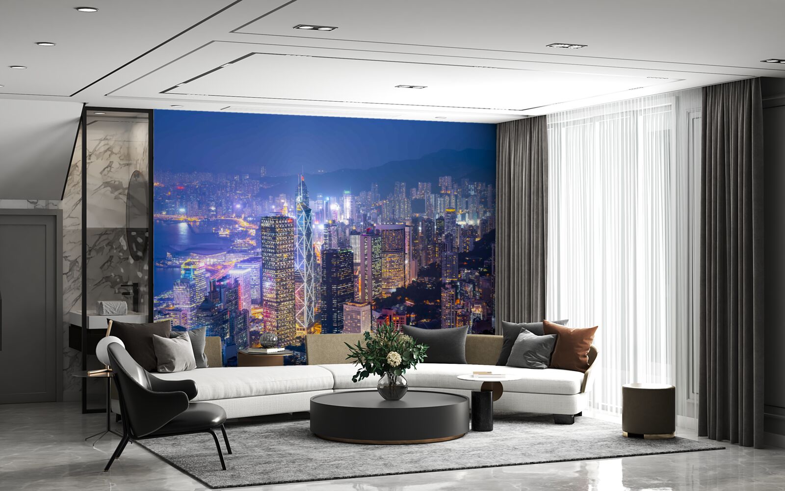 Fototapet vedere panoramică a orașului hong kong noaptea din turnul de observație