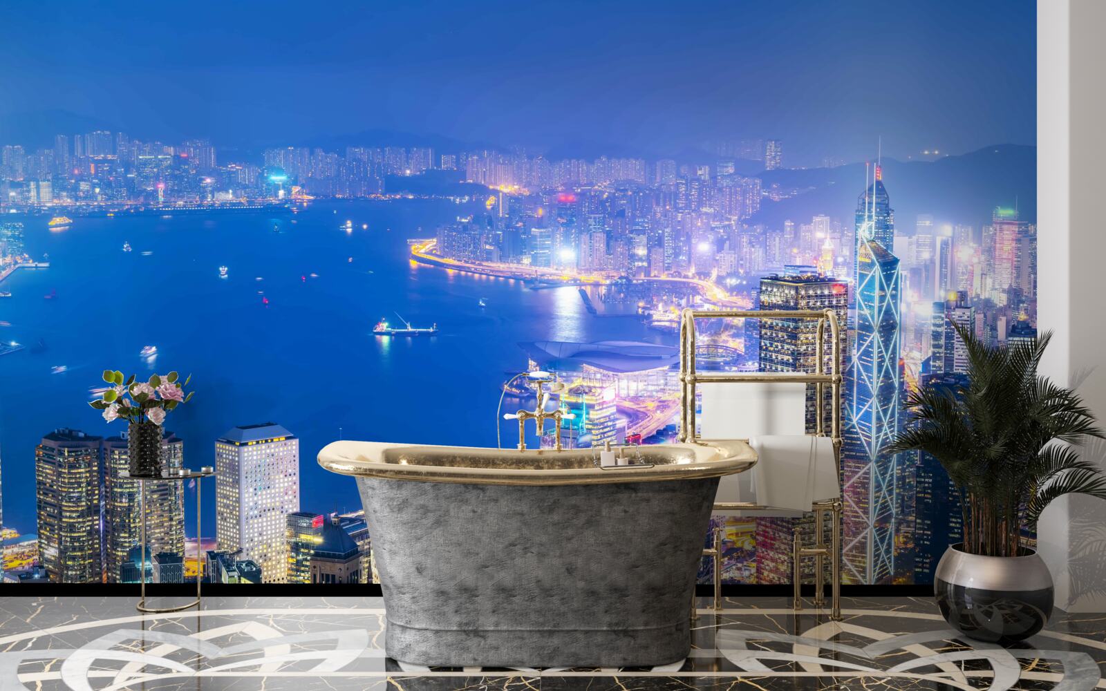 Fototapet peisaj nocturn hipnotizant în hong kong