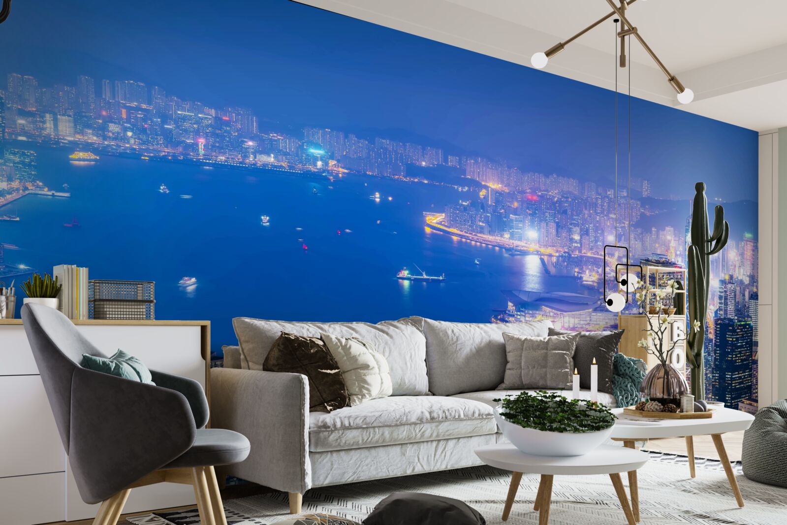 Fototapet peisaj nocturn hipnotizant în hong kong