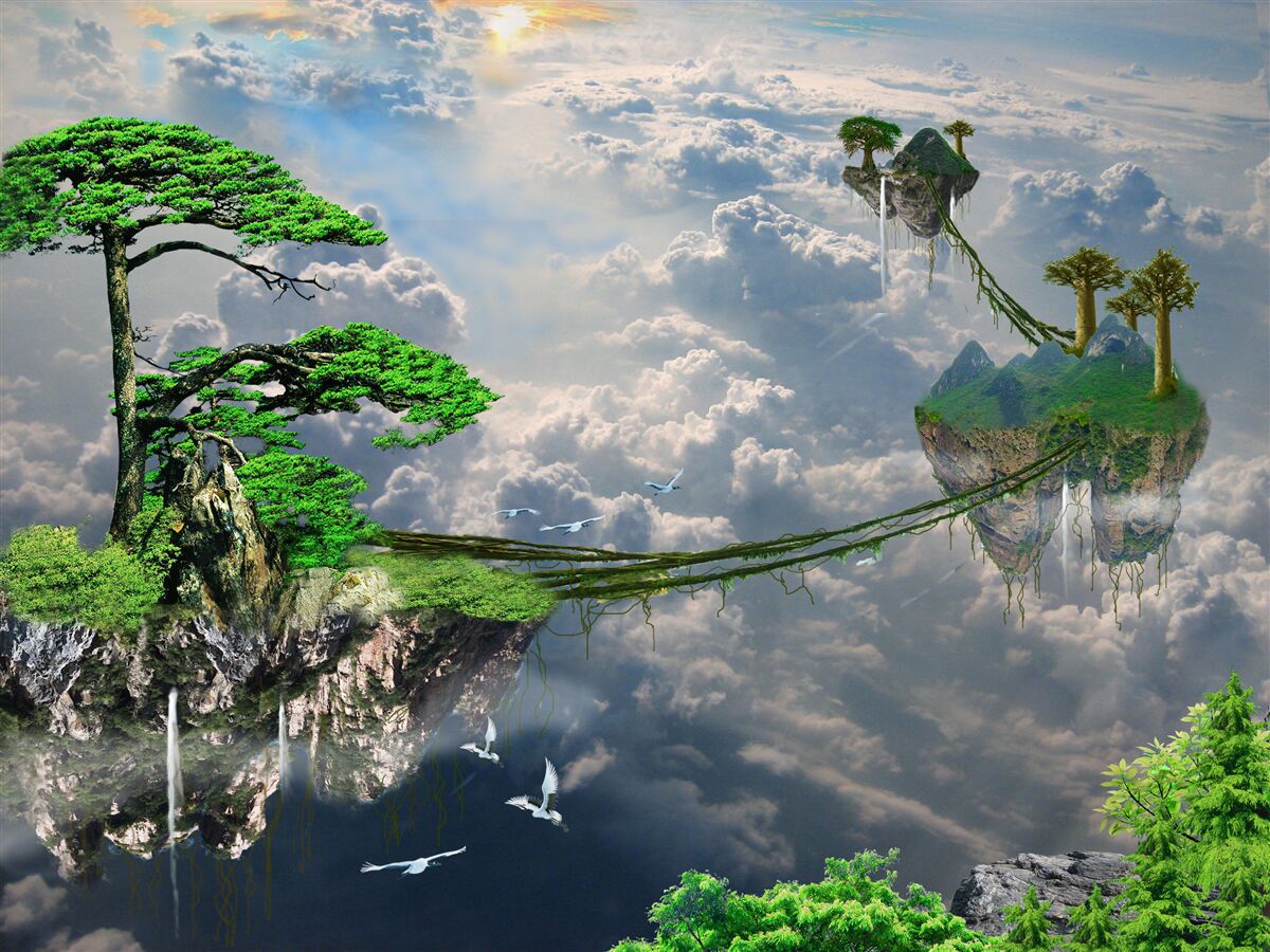 Fototapet insule care plutesc pe cer