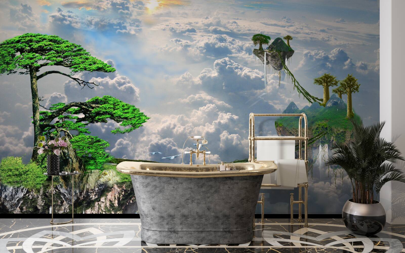 Fototapet insule care plutesc pe cer