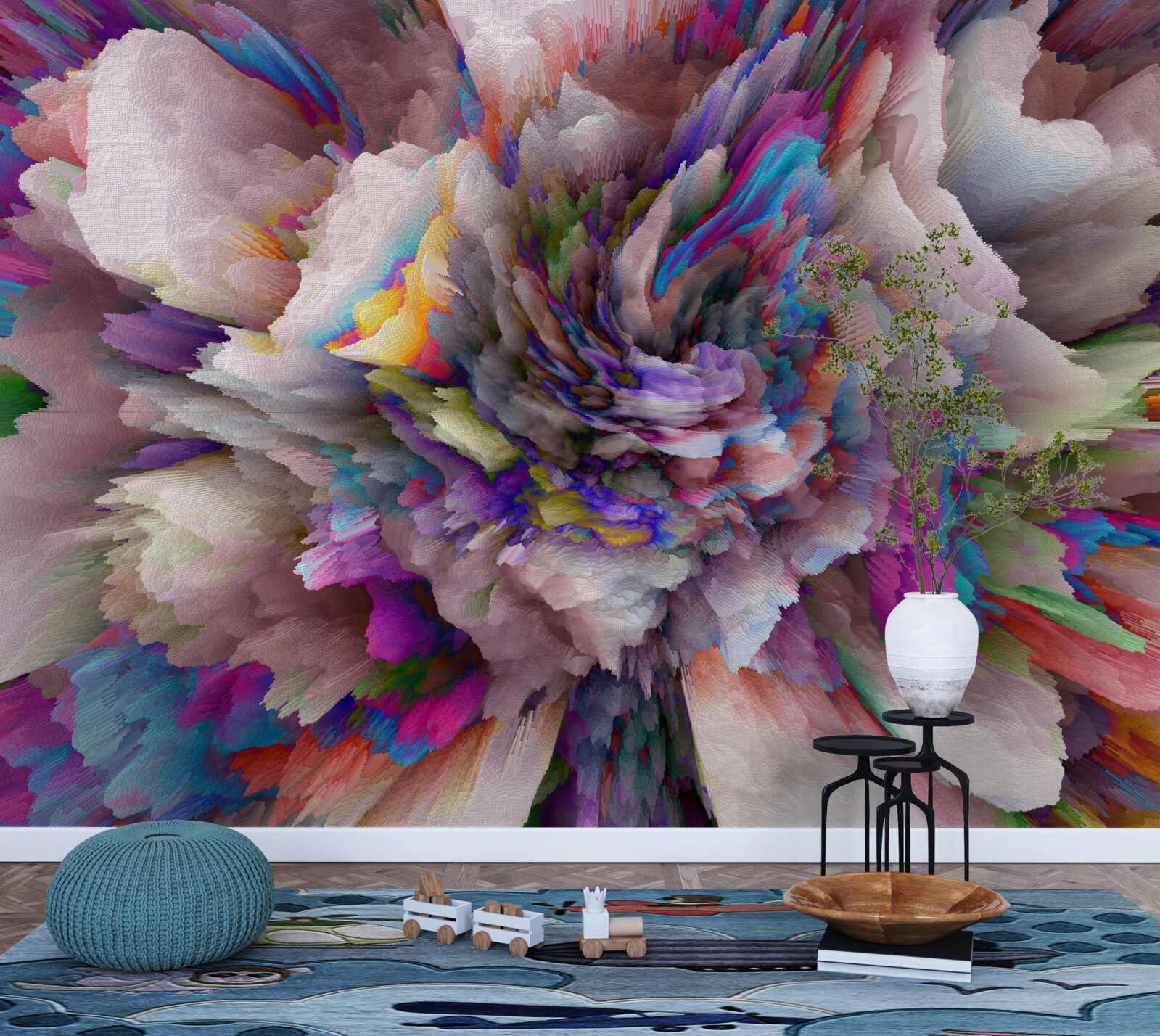 Fototapet floare cu nuanțe abstracte de curcubeu