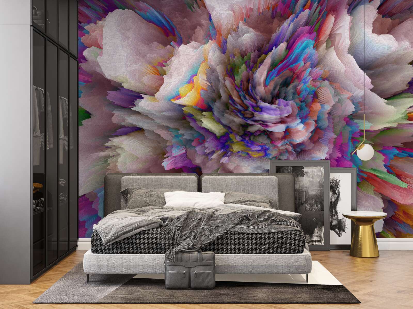 Fototapet floare cu nuanțe abstracte de curcubeu