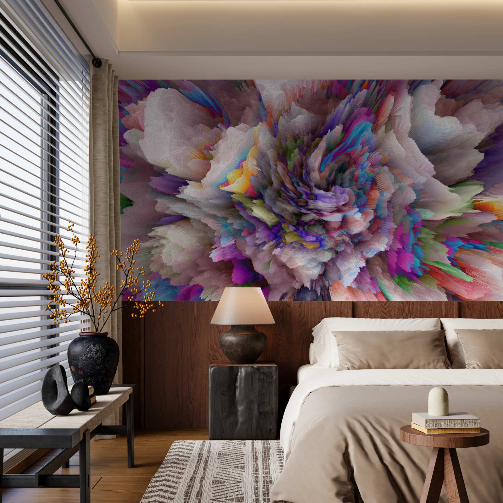 Fototapet floare cu nuanțe abstracte de curcubeu