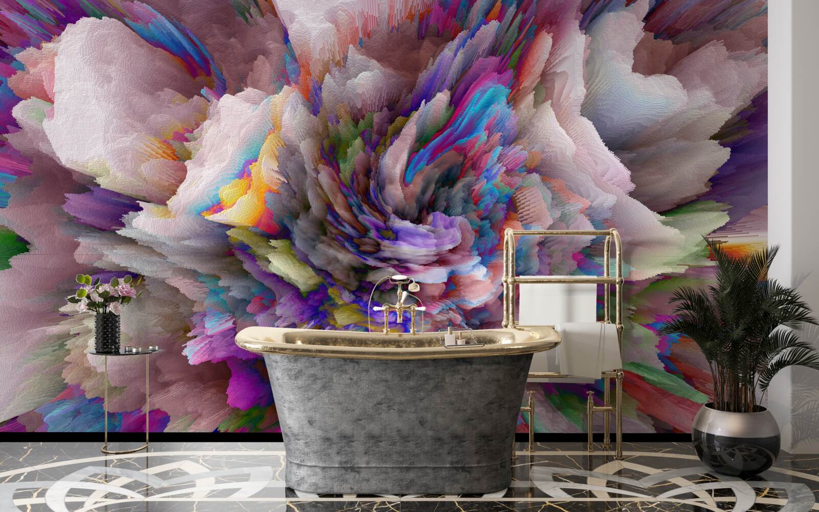 Fototapet floare cu nuanțe abstracte de curcubeu