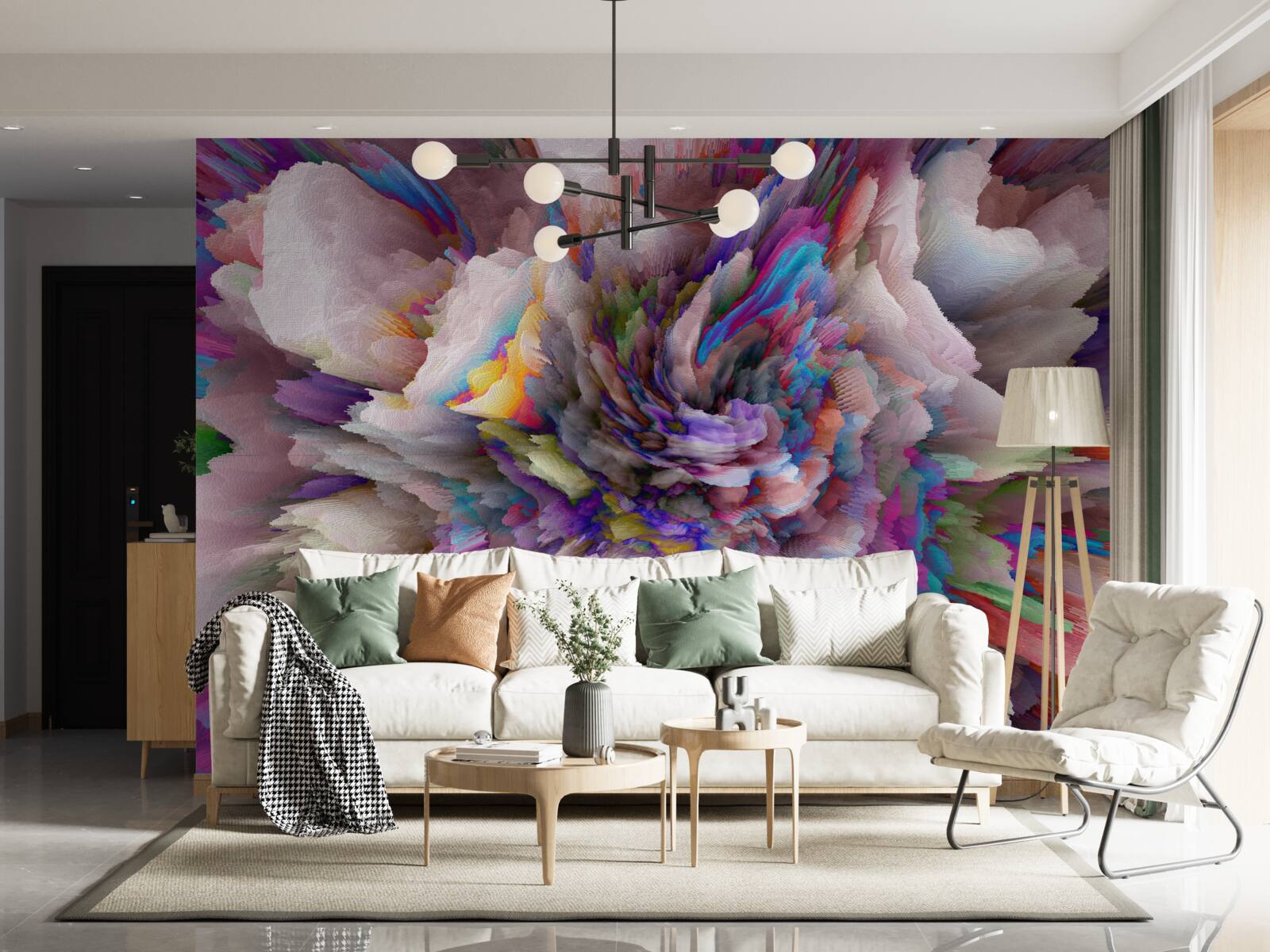 Fototapet floare cu nuanțe abstracte de curcubeu