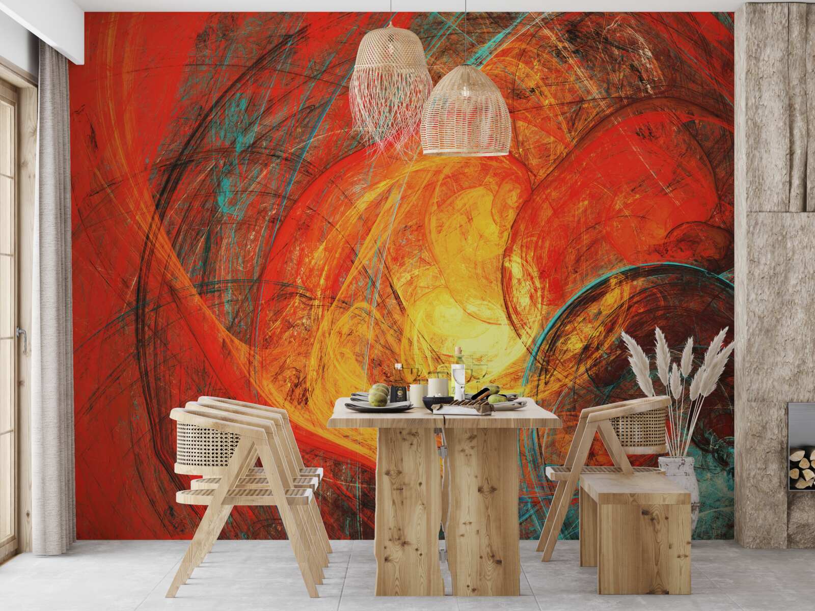 Fototapet centrul din aur este decorat cu fractali bogat colorați