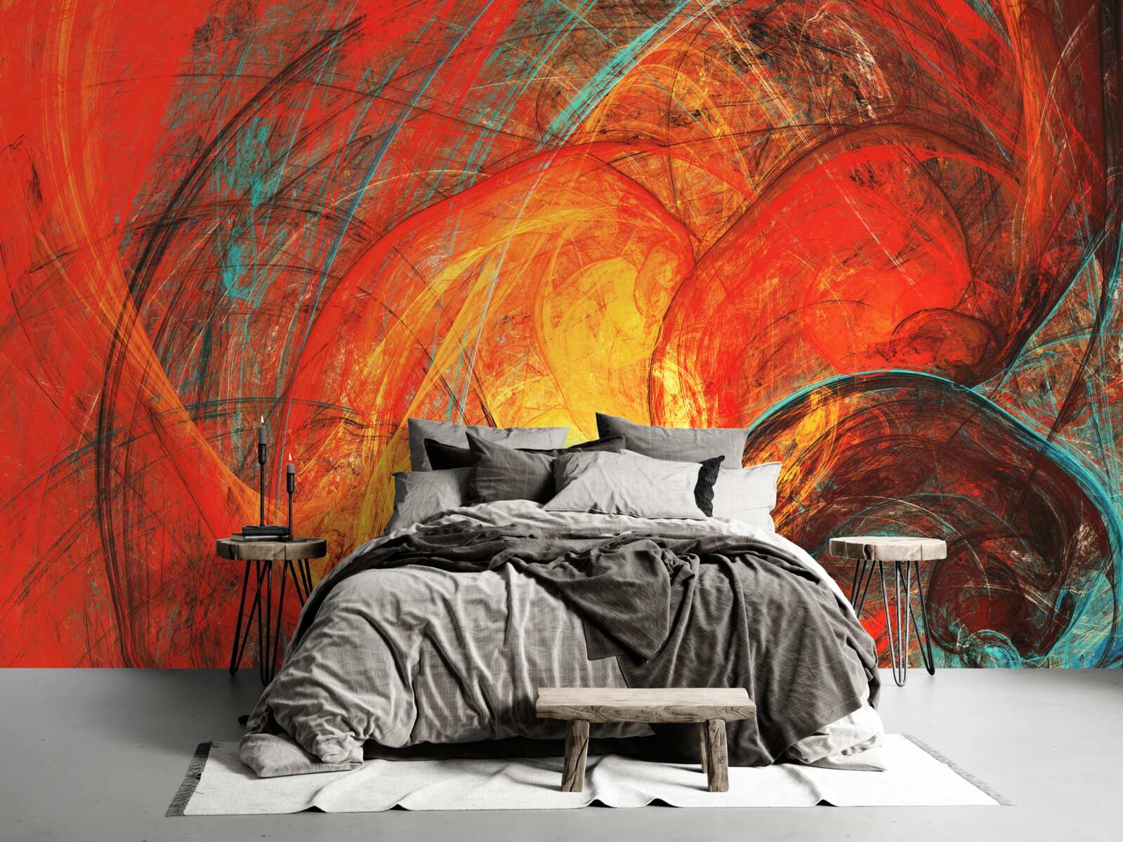 Fototapet centrul din aur este decorat cu fractali bogat colorați