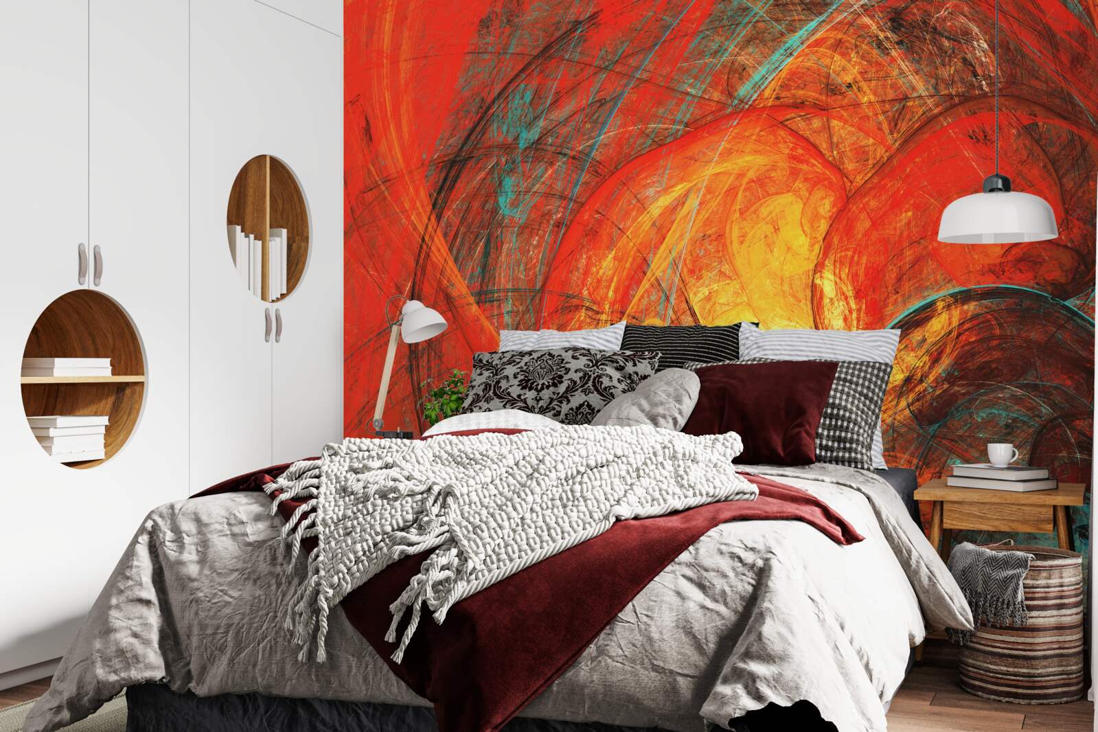 Fototapet centrul din aur este decorat cu fractali bogat colorați