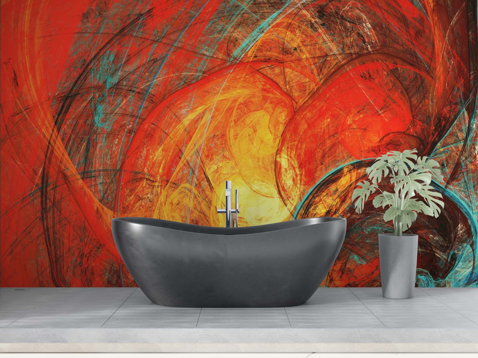 Fototapet centrul din aur este decorat cu fractali bogat colorați