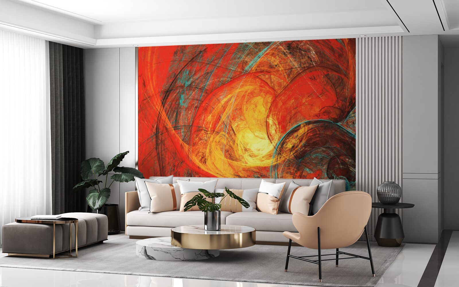 Fototapet centrul din aur este decorat cu fractali bogat colorați