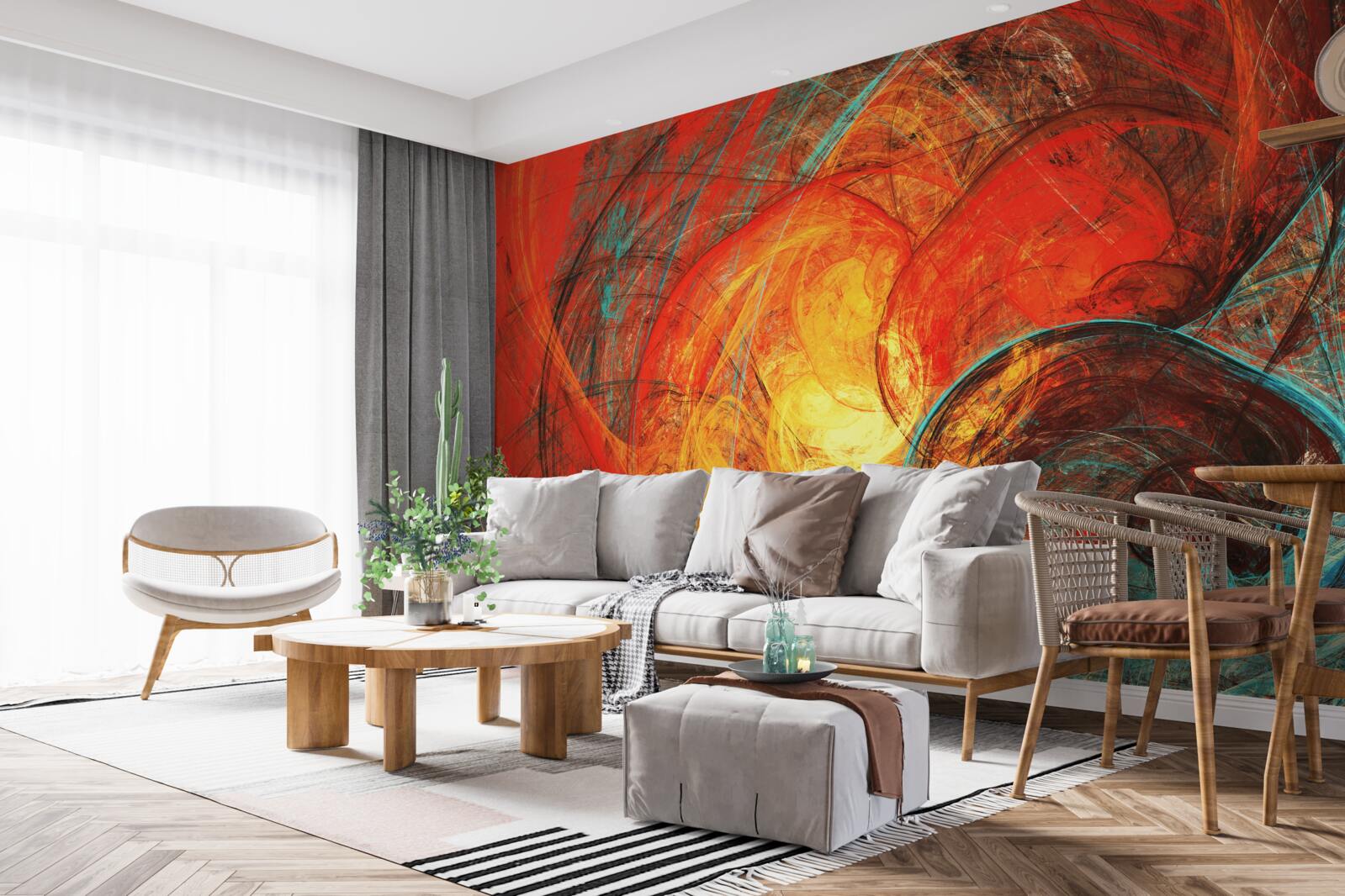 Fototapet centrul din aur este decorat cu fractali bogat colorați