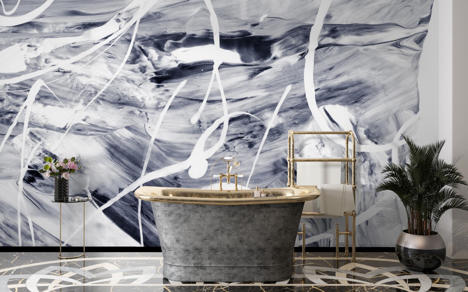 Fototapet lovituri de vopsea albă pe un fundal negru