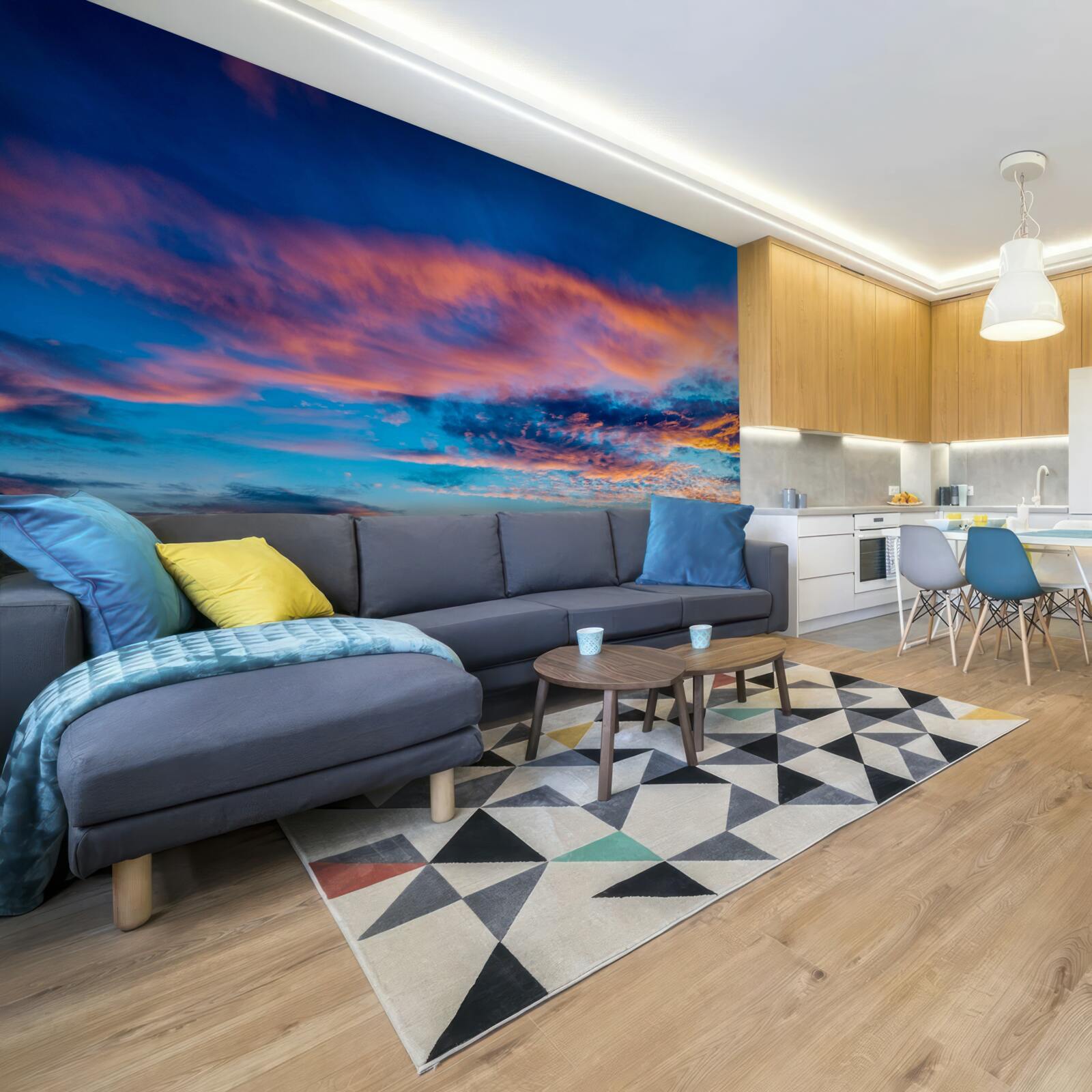 Fototapet nori la apus, purtați de vânt