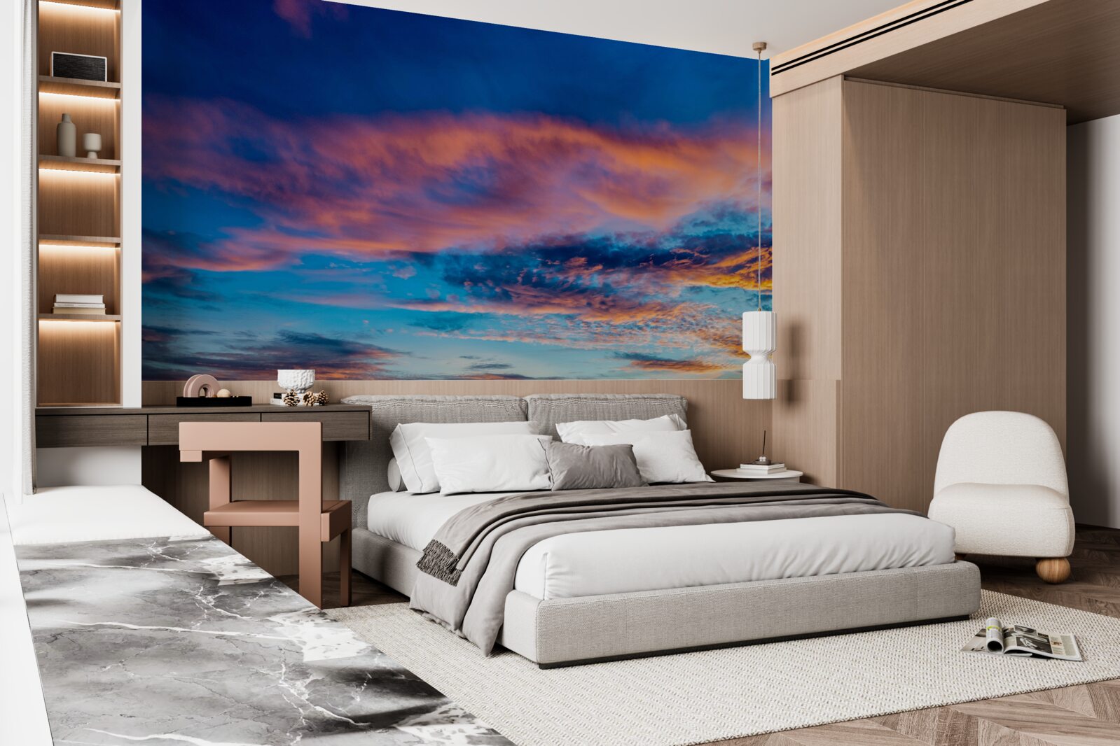 Fototapet nori la apus, purtați de vânt