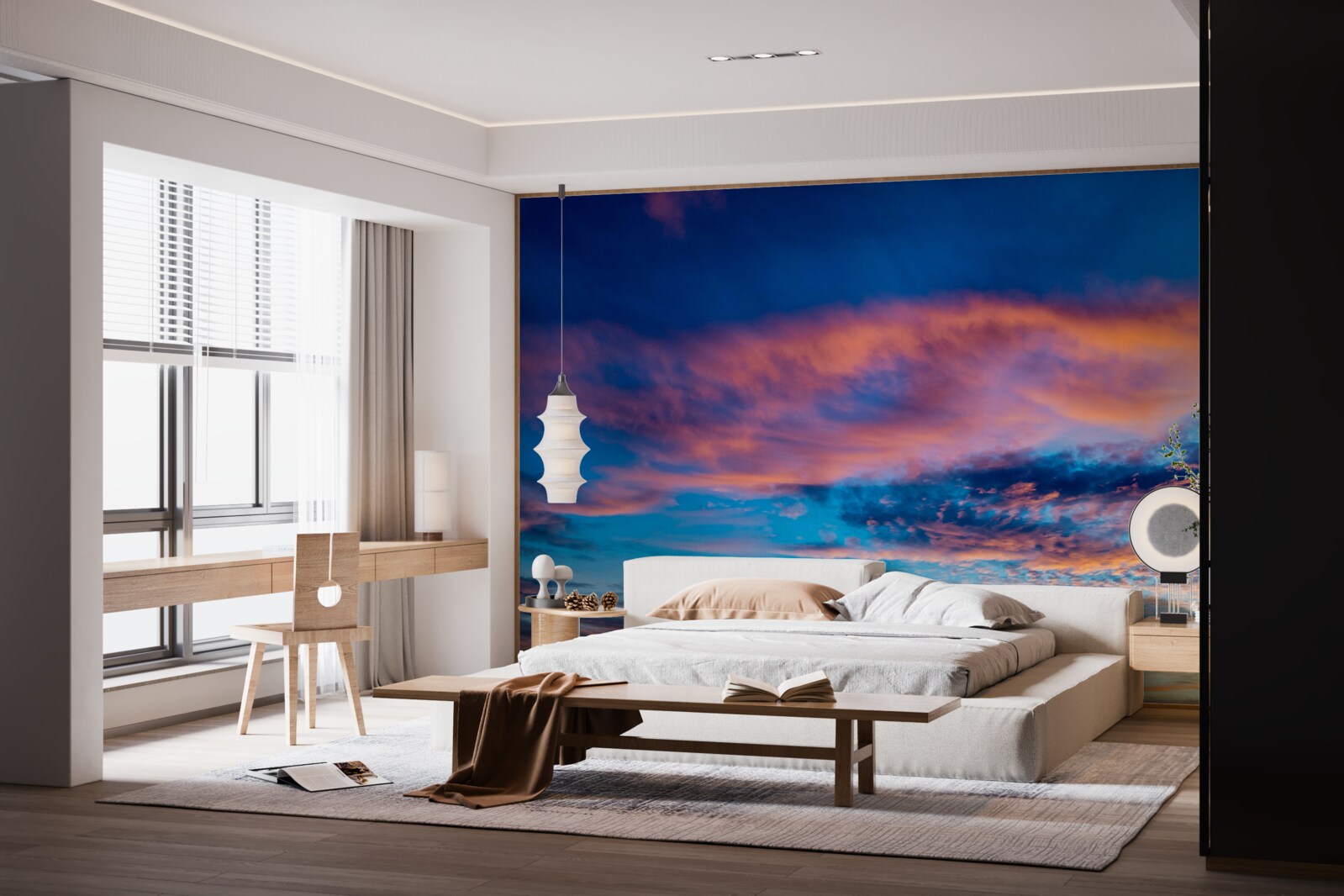 Fototapet nori la apus, purtați de vânt