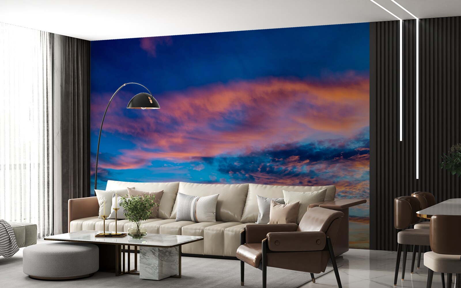 Fototapet nori la apus, purtați de vânt