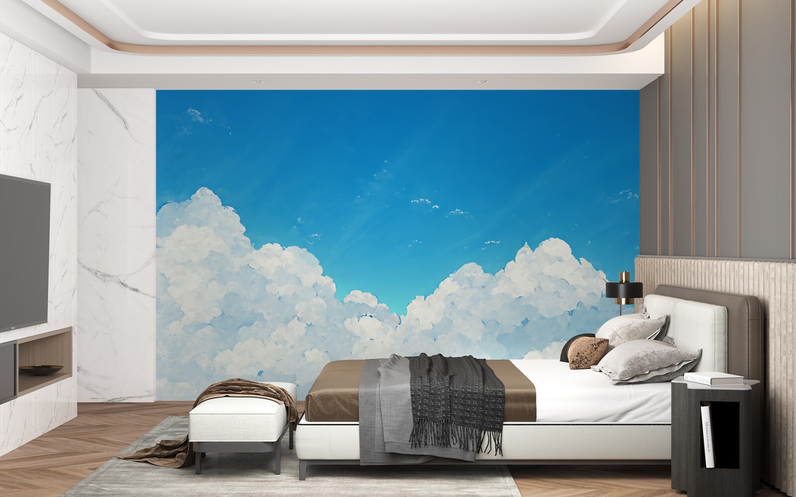 Fototapet cer albastru și nori albi ca zăpada