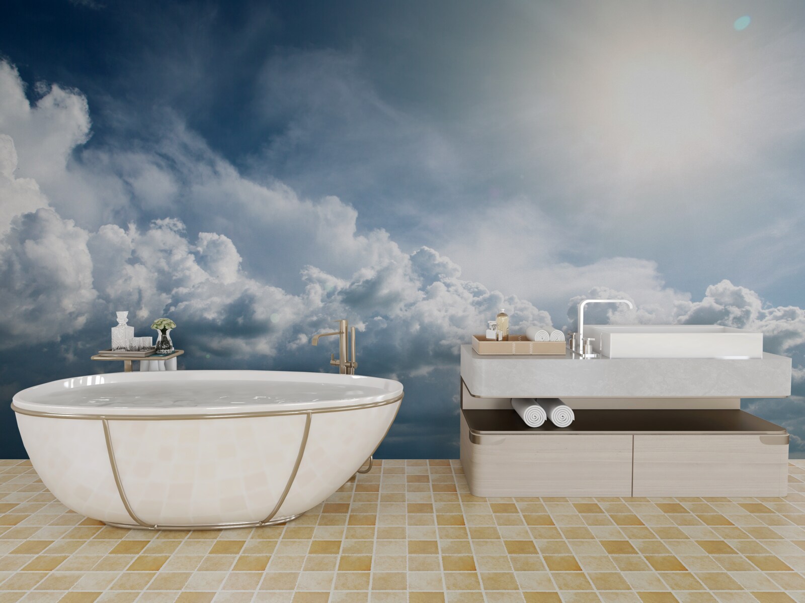 Fototapet lumină intensă printre nori furtunoși