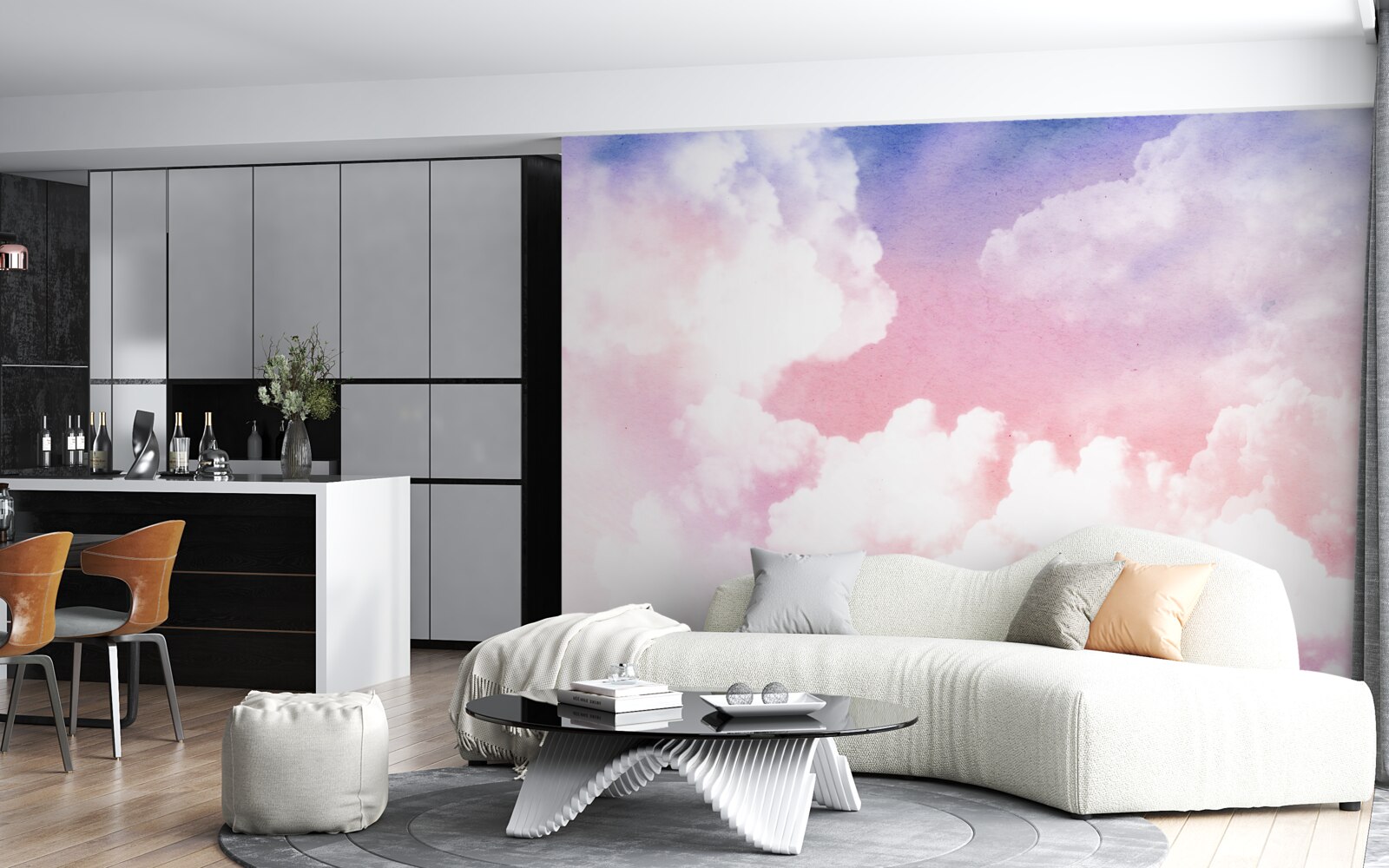 Fototapet nori roz apus de soare