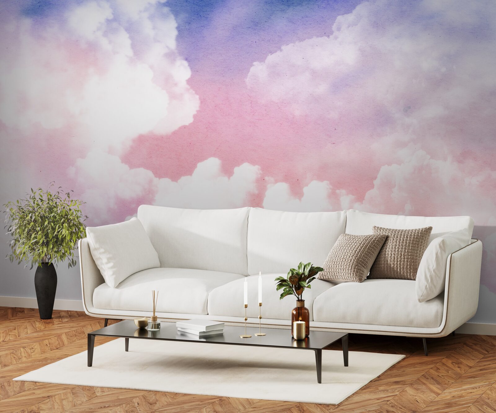 Fototapet nori roz apus de soare