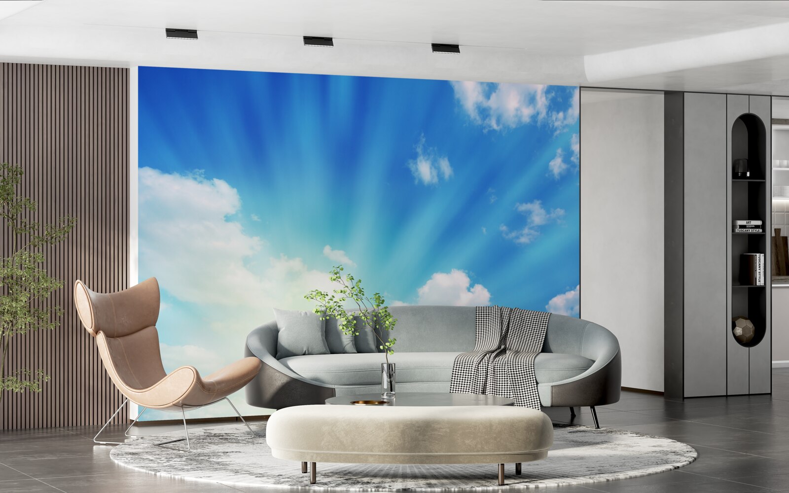 Fototapet razele strălucitoare ale soarelui strălucesc pe cerul albastru