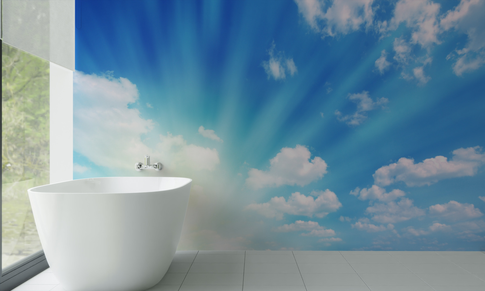 Fototapet razele strălucitoare ale soarelui strălucesc pe cerul albastru