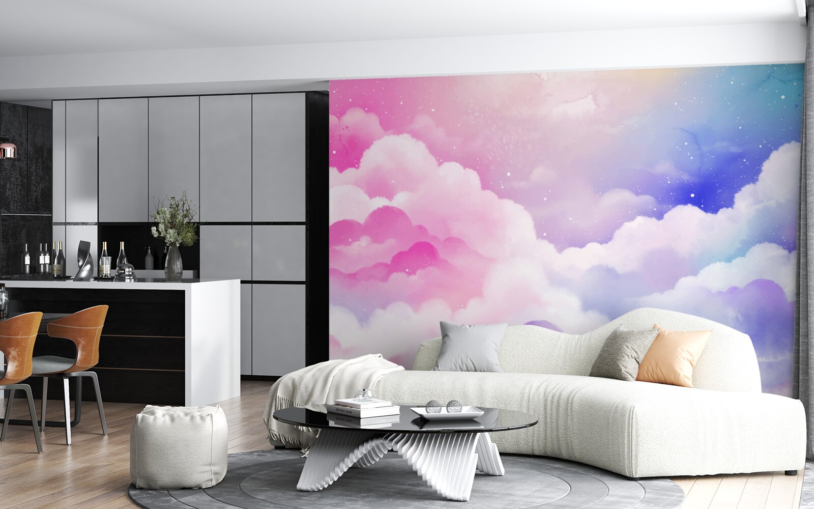 Fototapet cerul este roz strălucitor și albastru într-un stil abstract