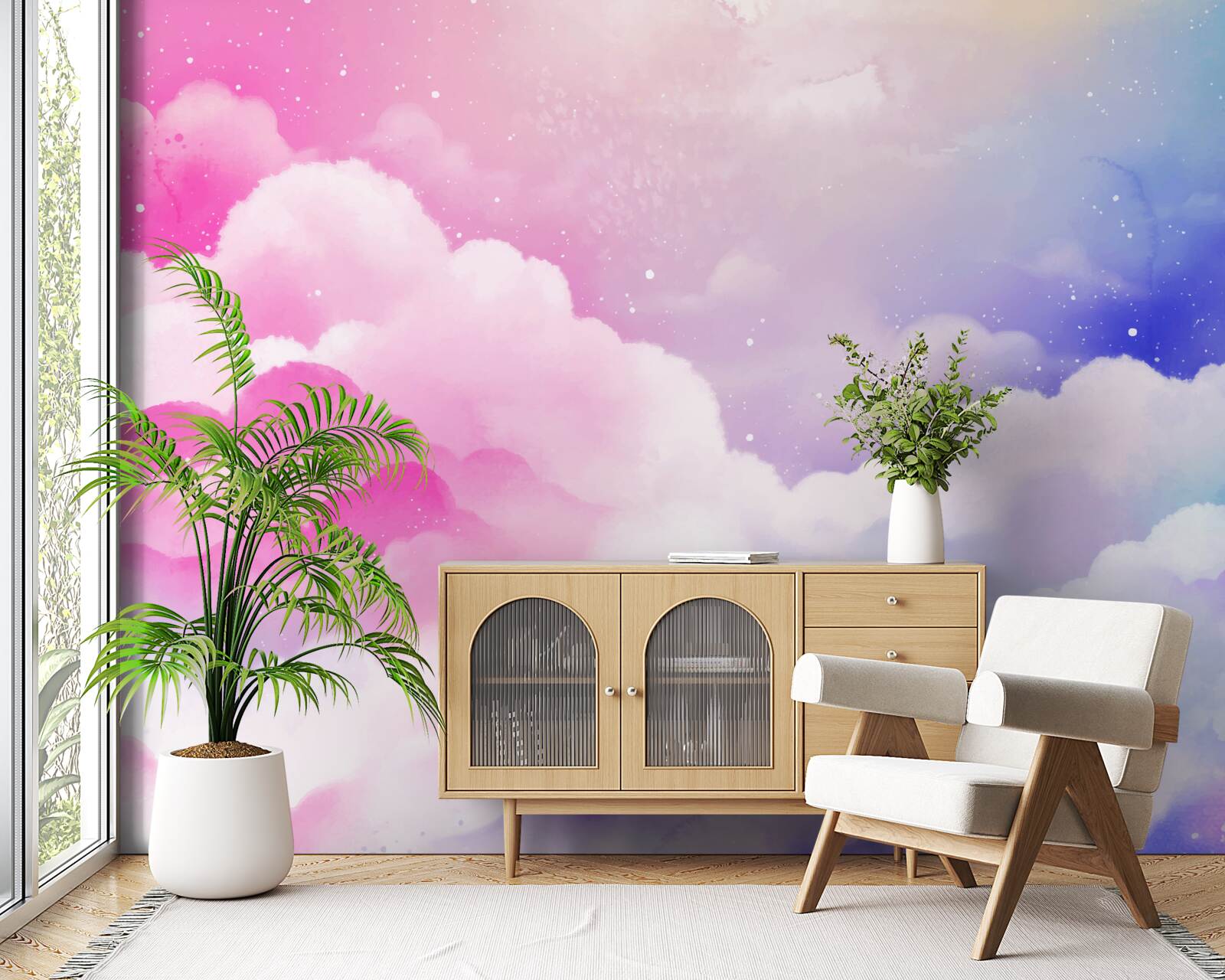 Fototapet cerul este roz strălucitor și albastru într-un stil abstract