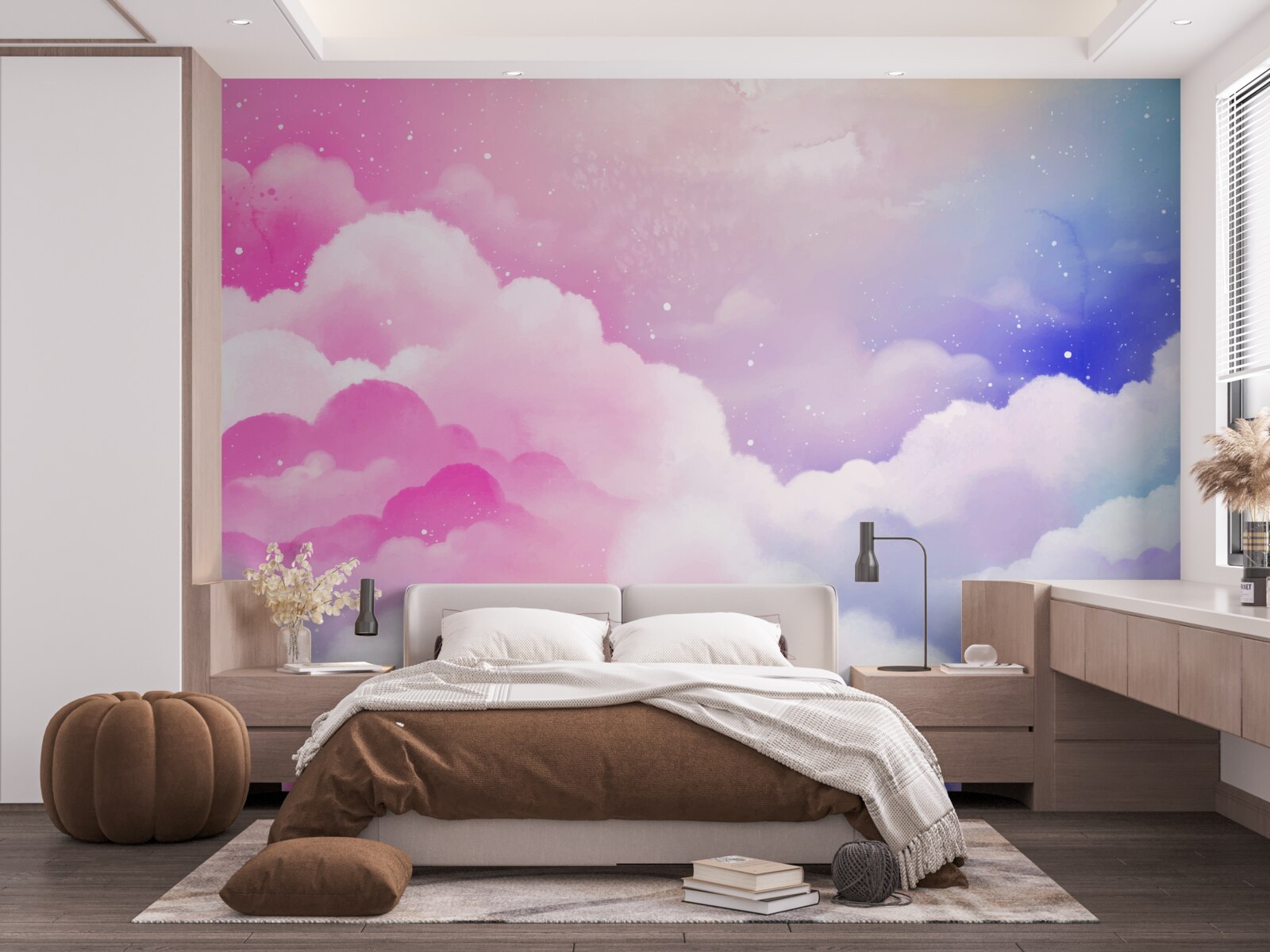 Fototapet cerul este roz strălucitor și albastru într-un stil abstract