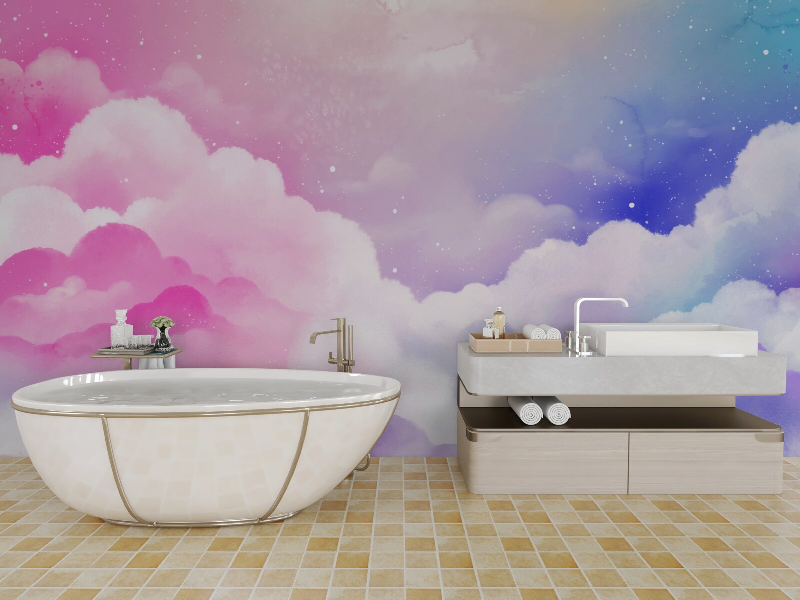 Fototapet cerul este roz strălucitor și albastru într-un stil abstract