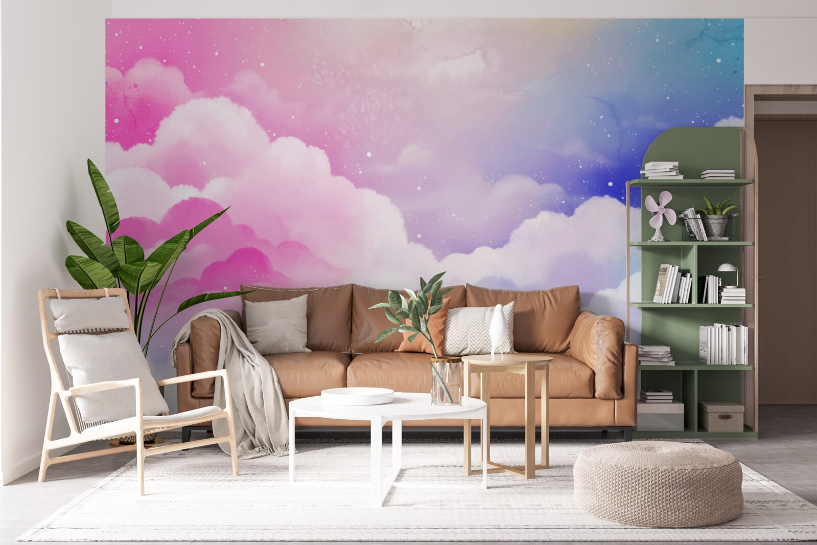 Fototapet cerul este roz strălucitor și albastru într-un stil abstract