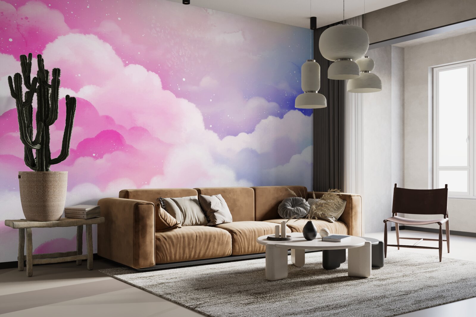 Fototapet cerul este roz strălucitor și albastru într-un stil abstract