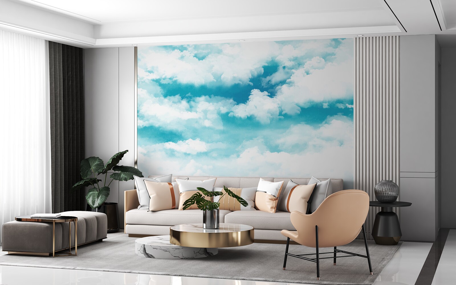 Fototapet în timpul zilei cerul este albastru și alb