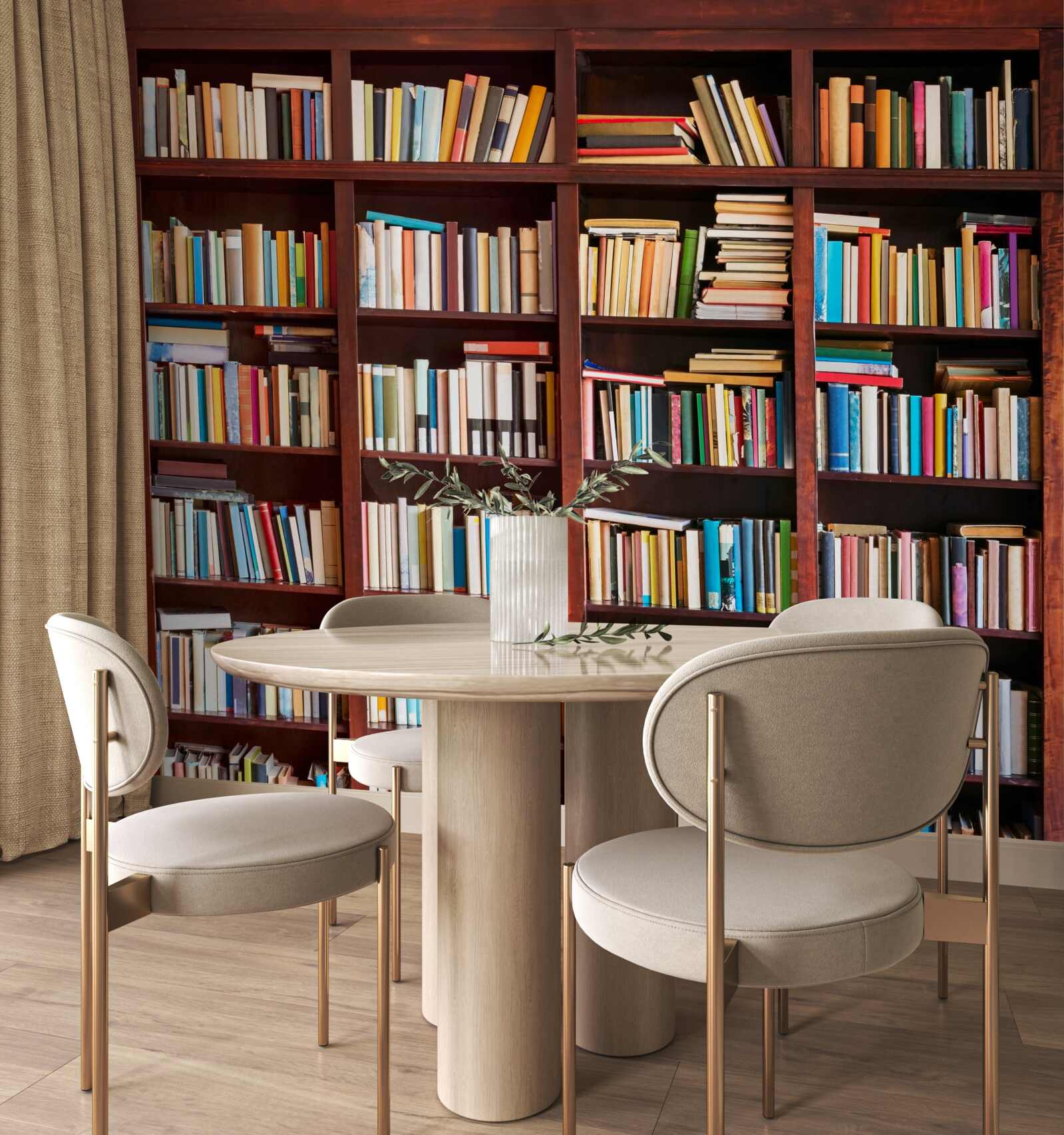 Fototapet rânduri de cărți în culori diferite pe rafturi