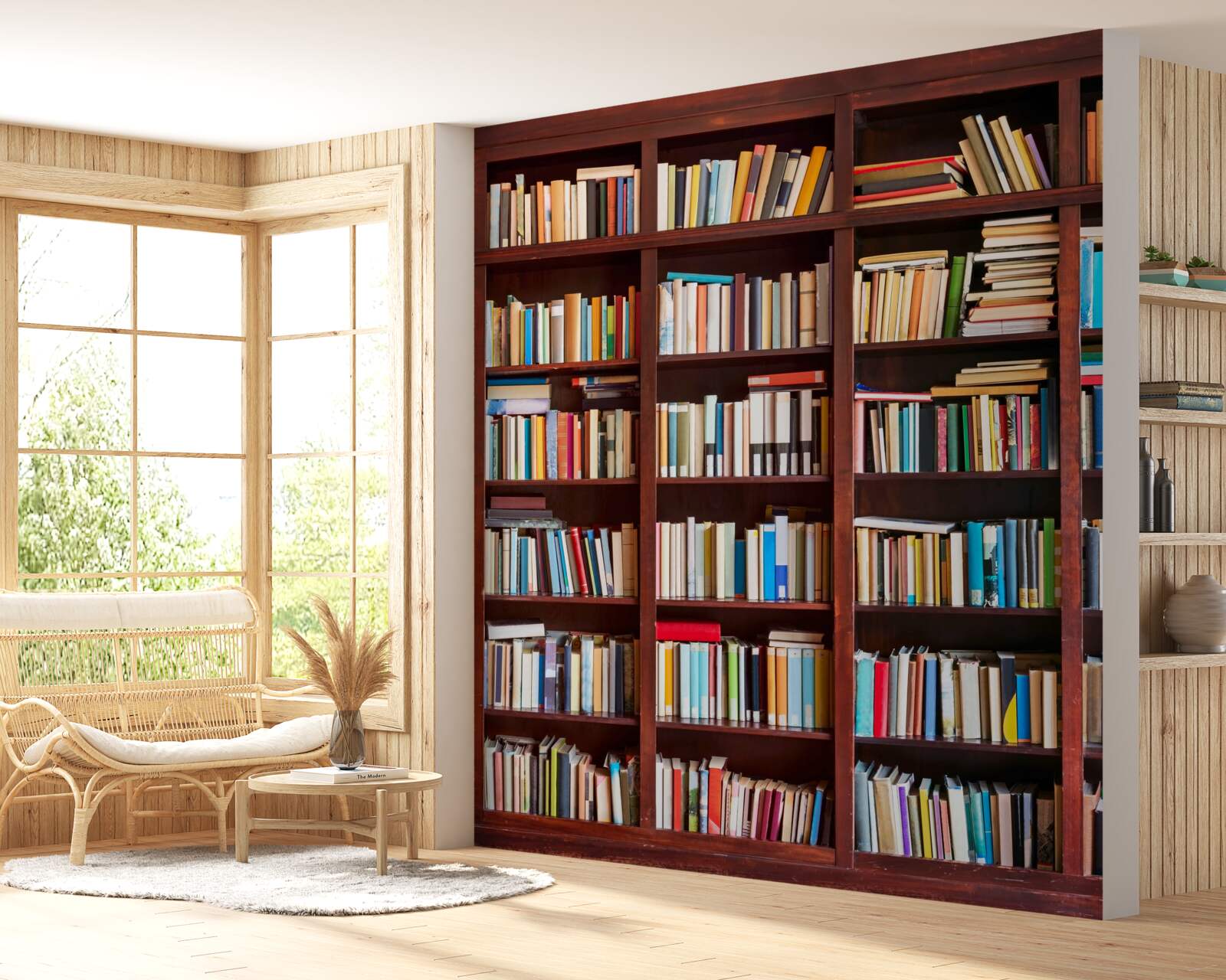 Fototapet rânduri de cărți în culori diferite pe rafturi