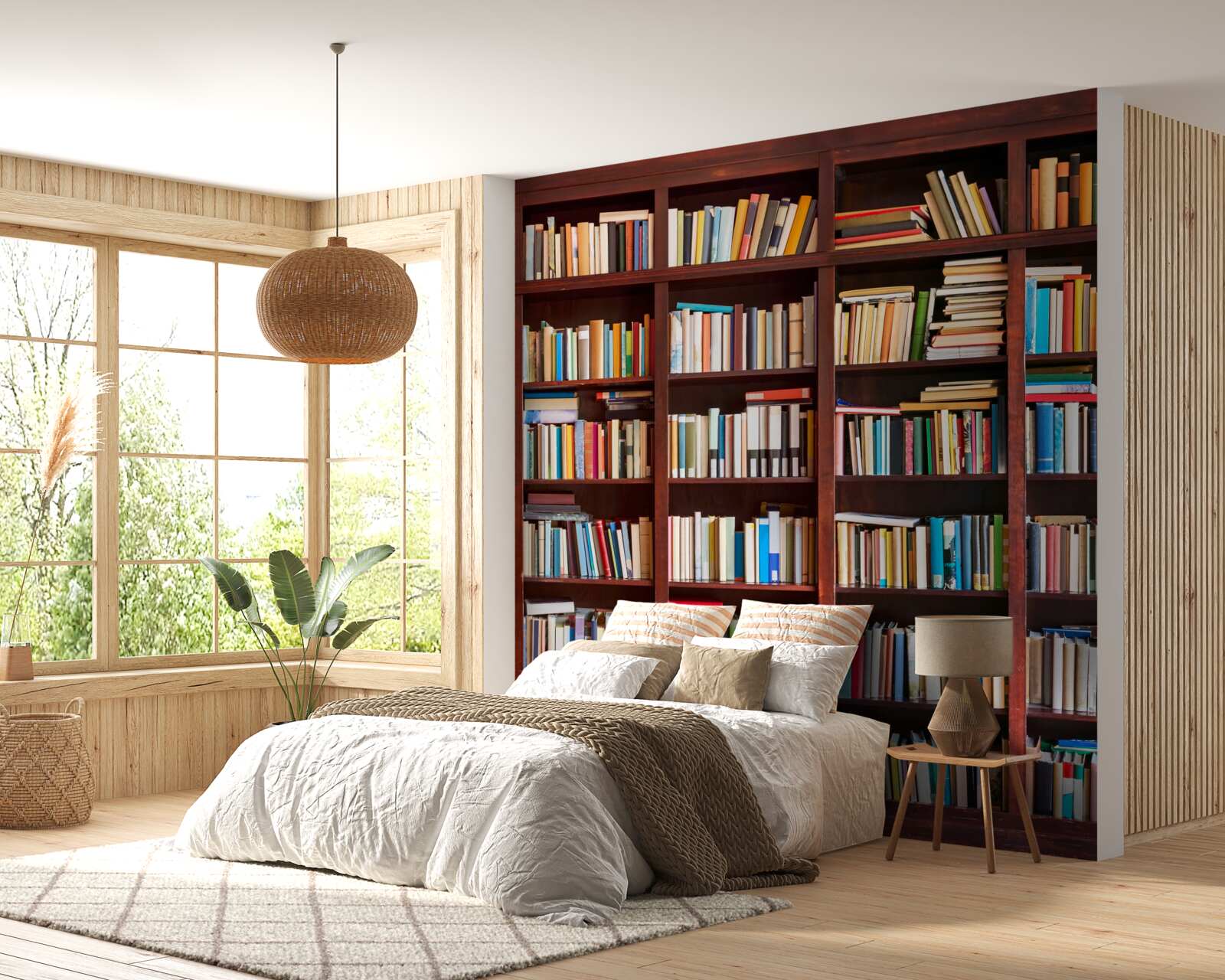 Fototapet rânduri de cărți în culori diferite pe rafturi