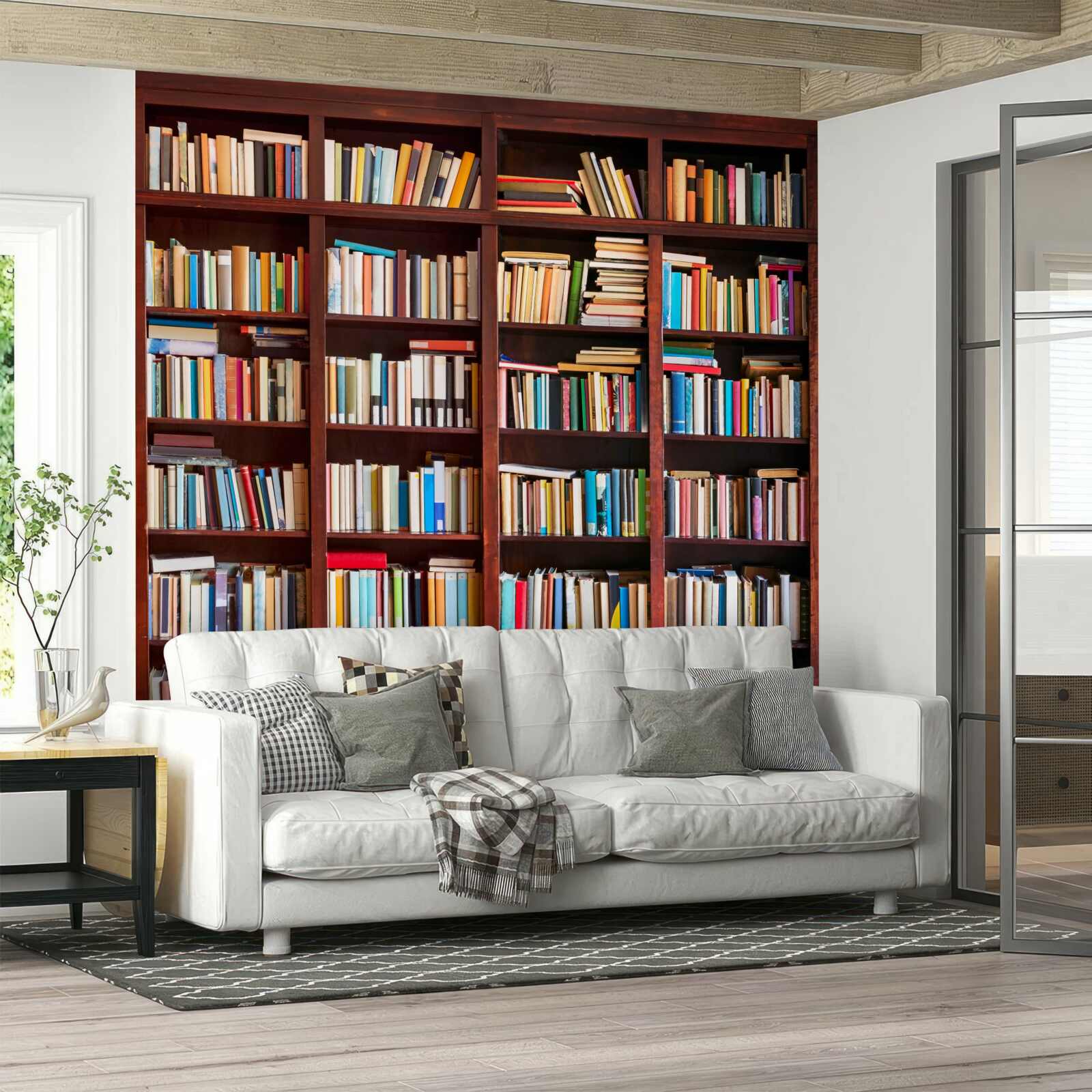 Fototapet rânduri de cărți în culori diferite pe rafturi