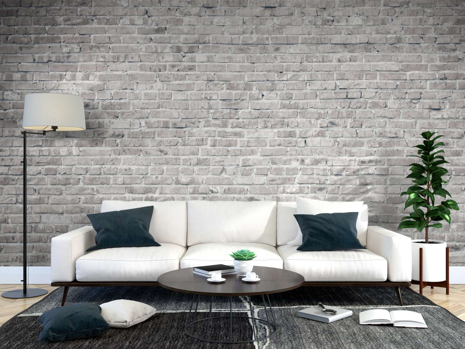 Fototapet zid de cărămidă gri și alb