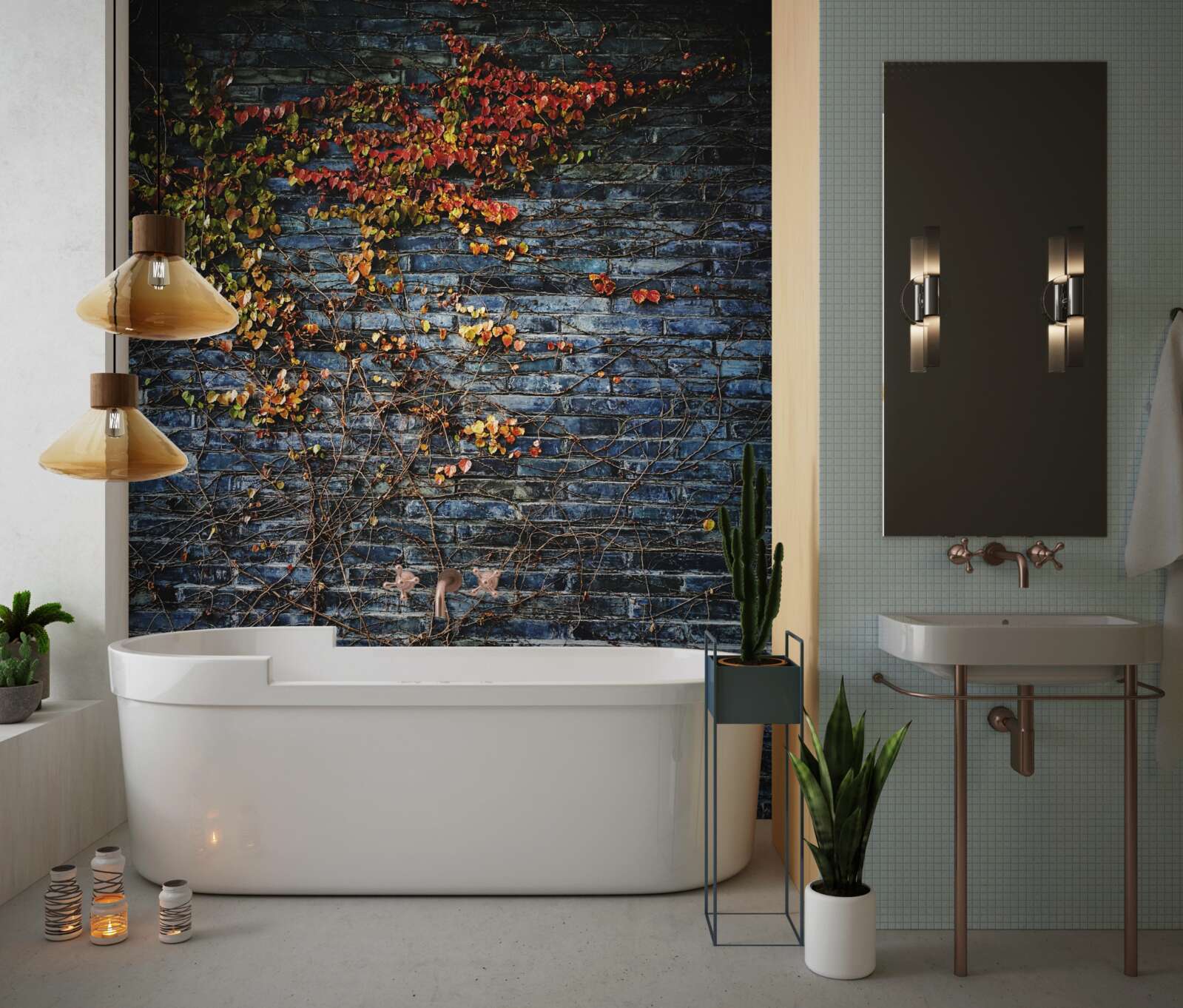 Fototapet iederă coborând un zid de cărămidă