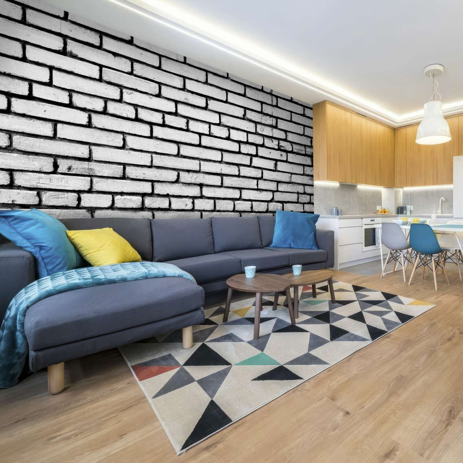 Fototapet Zid decorat cu cărămizi albe