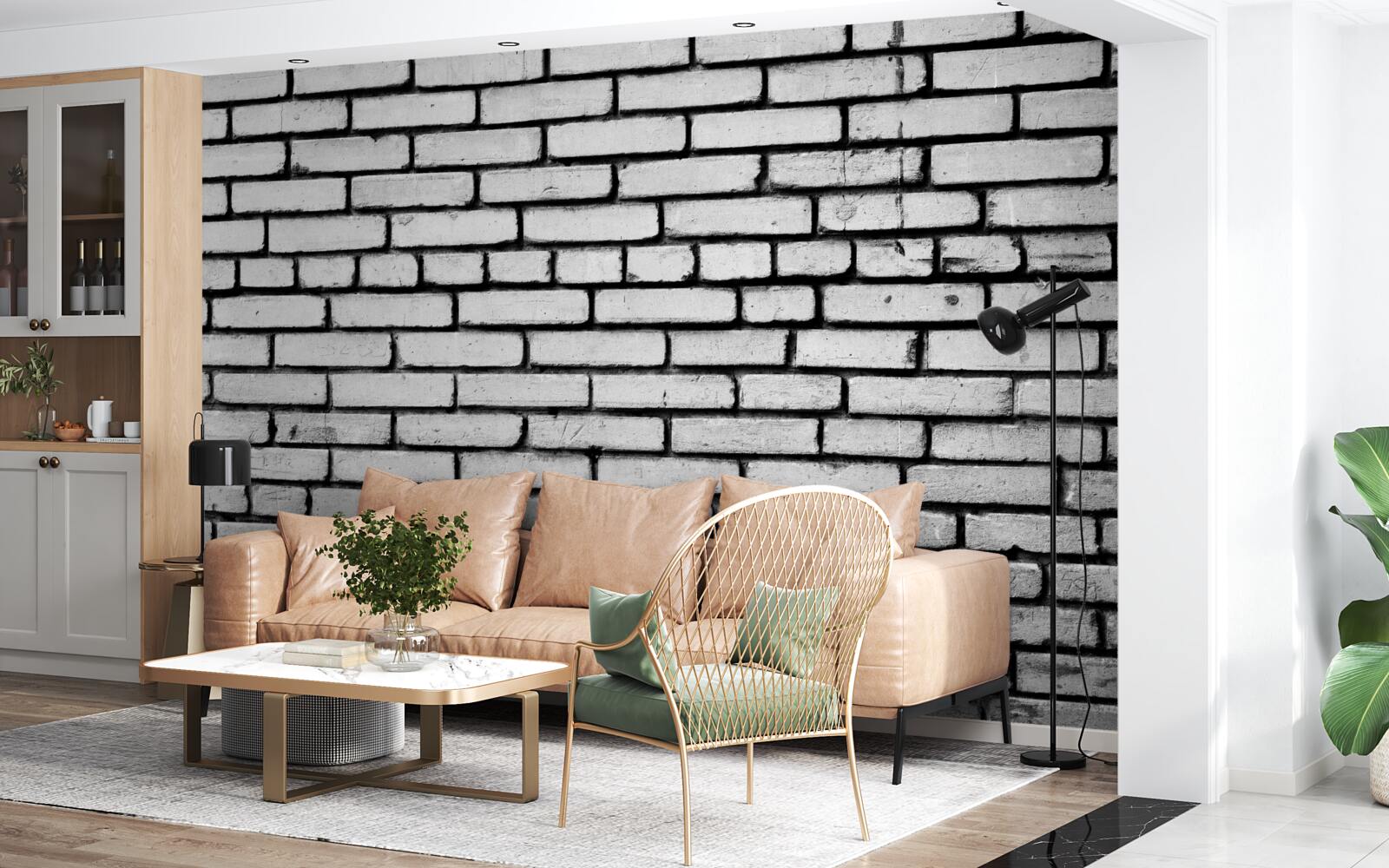 Fototapet Zid decorat cu cărămizi albe